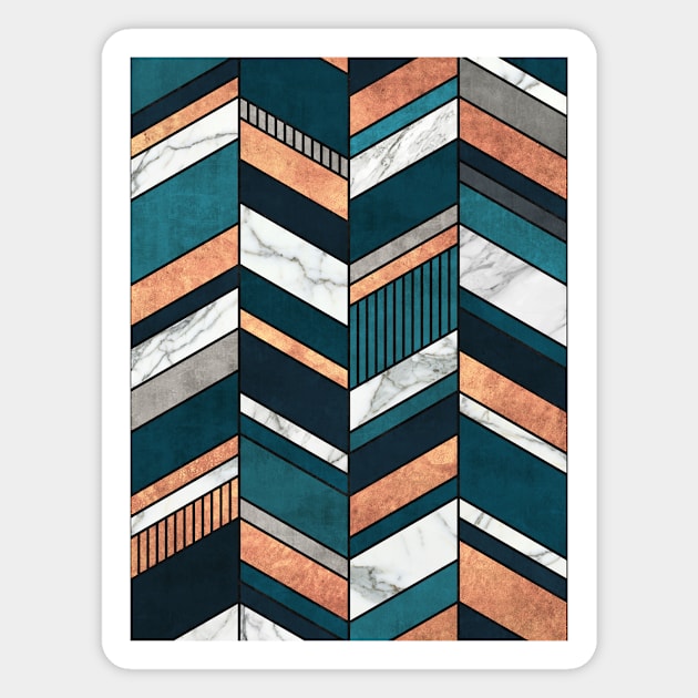 Abstract Chevron Pattern - Copper, Marble, and Blue Concrete Magnet by ZoltanRatko